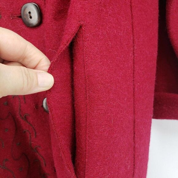 J.Jill Red Long Coat Jacket Size Medium Peruvian Alpaca Wool Blend Embroidery - Picture 8 of 12